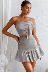 Bridie One Shoulder Shirred Mini Dress Pistachio