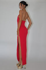 Slow Dance Chain Halter Midi Dress Red