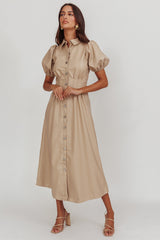 Zurich A-line Puff Sleeve Midi Dress Nude