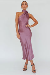 Italian Summer Tie Neck Midi Dress Grape