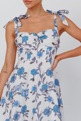 Sweet Pea Tied Bust Midi Dress Flower Blue