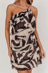 Arrabel Tiered Ruffle Asymmetric Mini Dress Black
