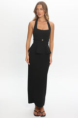Fire Of Stars Peplum Halterneck Maxi Dress Black