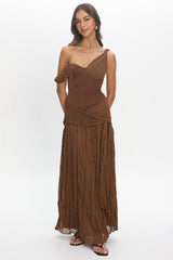 Keia Crepe Chiffon One-Shoulder Maxi Dress Chocolate