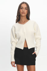 Karisa Zipper Hem Knit Top Cream