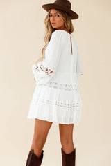Miles Away Long Balloon Sleeve Trim Insert Dress White