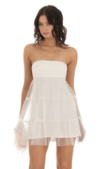 Tulle Shimmer Babydoll Dress in White