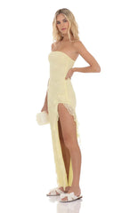Lace Ruffle Slit Maxi Dress in Yellow