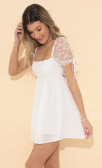 Baby Doll Dress in White Daisy