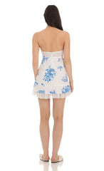 Floral Dotted Strapless Dress in White