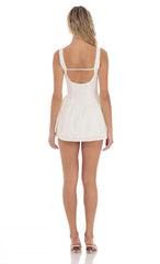 Square Neck Flare Dress in White