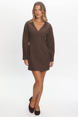 Hendrix Long Sleeve Mini Dress Chocolate