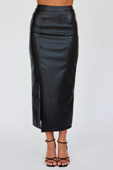 Kane Faux Leather Midi Skirt Black
