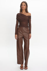 Christos Long Sleeve Asymmetric Top Chocolate