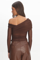 Christos Long Sleeve Asymmetric Top Chocolate