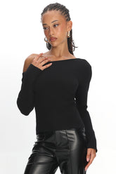 Toby Asymmetrical Off-Shoulder Knit Top Black
