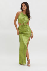 Astral Halterneck Sequin Dress Lime