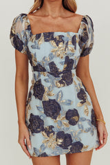 Love To Dream Puff Sleeves Mini Dress Blue