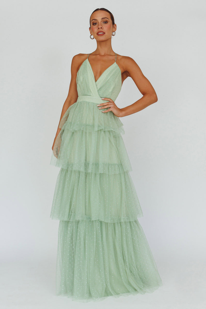 Seylah Tiered Frill Maxi Dress Glitter Sage