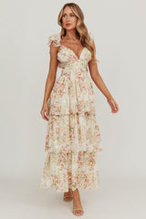 Roselle Backless Ruffle Maxi Dress Floral Multi