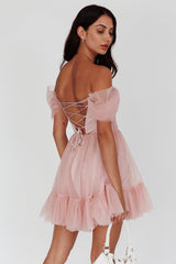 Pixi Off-Shoulder Lace-Up Back Back Dress Pink