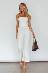 What's The Catch Strapless Jumpsuit White