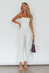 What's The Catch Strapless Jumpsuit White