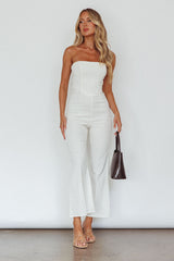 What's The Catch Strapless Jumpsuit White
