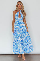 Bondi Keyhole Bust Maxi Dress Floral Blue