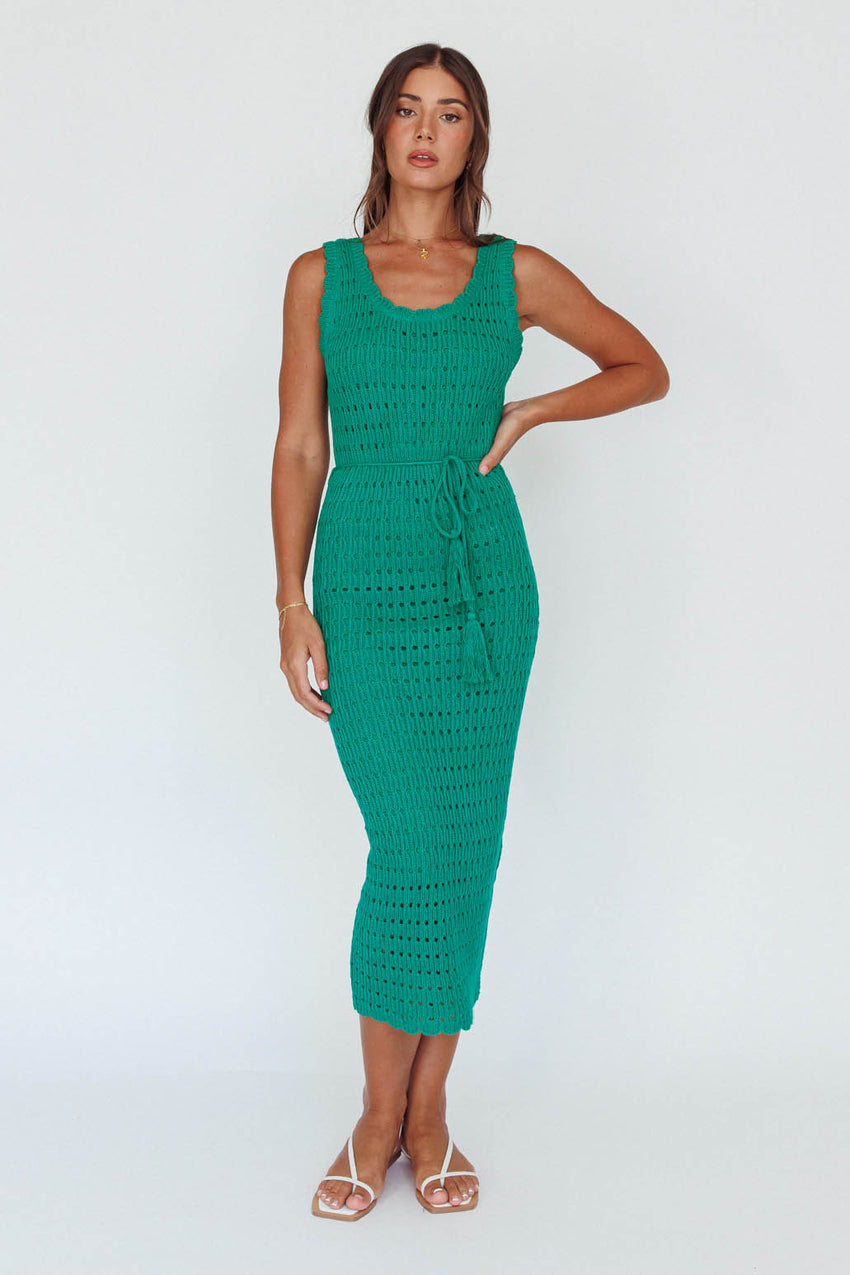 Wander Lust Crochet Midi Dress Green