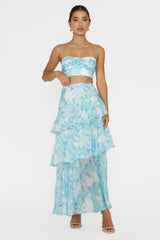Veda Tiered Ruffle Maxi Skirt Floral Blue