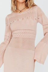 Gail Long Sleeve Crochet Maxi Dress Blush