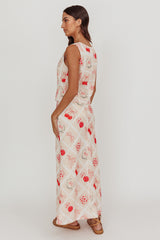 Flowering Romantic Print A-Line Maxi Skirt Beige