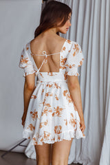 Summer In Paris Puff Sleeve Open Back Dress Floral Tan