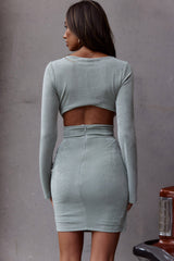 Elle Long Sleeve Crossover Mini Dress Sage