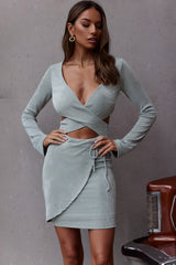 Elle Long Sleeve Crossover Mini Dress Sage