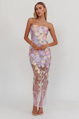Euphoria Dream Embellished Mesh Maxi Dress Lilac