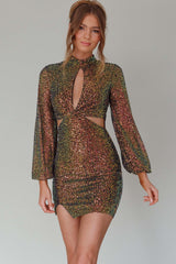 La Discotheque Long Sleeve Sequin Mini Dress Navy