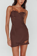 Sweet Talker Lace Trim Mini Dress Chocolate