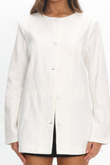 Vikki Round Neck Structured Top Cream