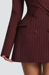 Elvira Mini Dress - Burgundy Pinstripe