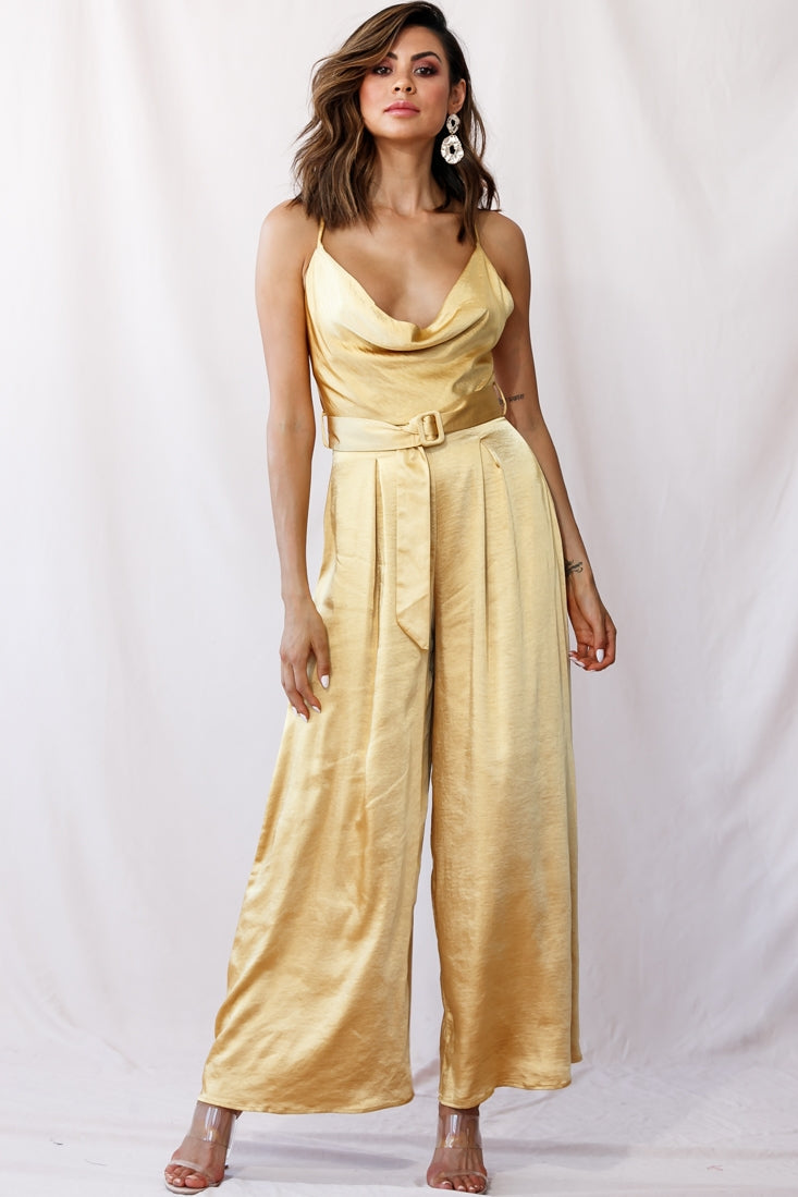 Mali Wide Leg Belted Jumpsuit Mustard