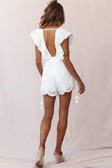 Kipper V-Neck Scalloped Romper White