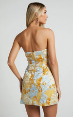 Brailey Mini Dress Strapless Dress in Blue Jacquard