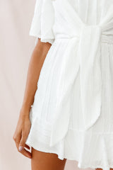 Knowing Tie-Front Frill Hem Dress White
