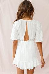 Knowing Tie-Front Frill Hem Dress White
