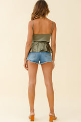 Laural Side-Tie Wrap Top Khaki