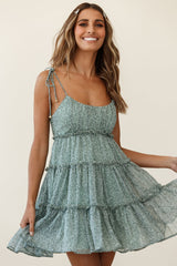 Rumi String Tie Babydoll Dress Sage Leopard