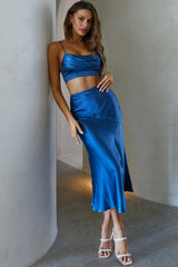 Well Versed Split Midi Skirt Navy