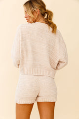 May Flowers Long Sleeve Chunky Knit Sweater Beige